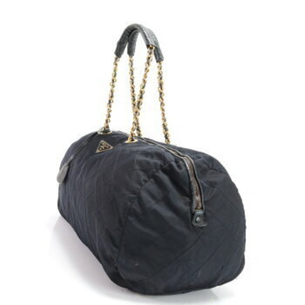 Prada Tessuto Quilted Boston Bag Chain Triangle Logo Leather Trips Travel EHM - Picture 3 of 14